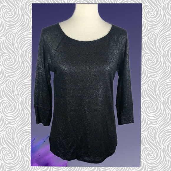 Joie Cyndi Top Blouse Shirt Metallic in 100% Linen Black Silver Sz.XS - Picture 2 of 8